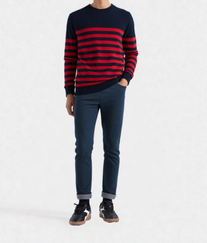 MEN's STRIP SWEATER NAVY RED