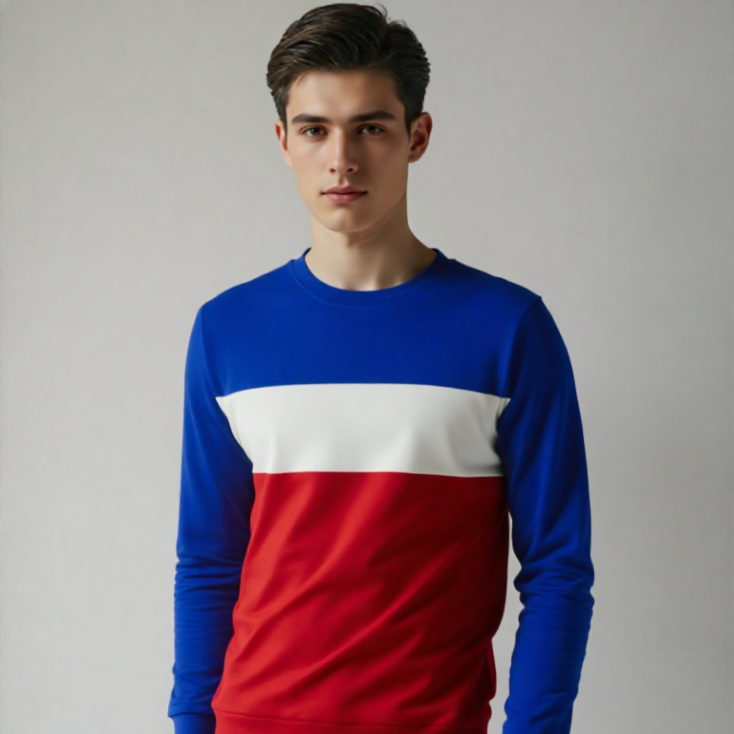 COLLAR BLOCK ROUND NECK SWEATSHIRT