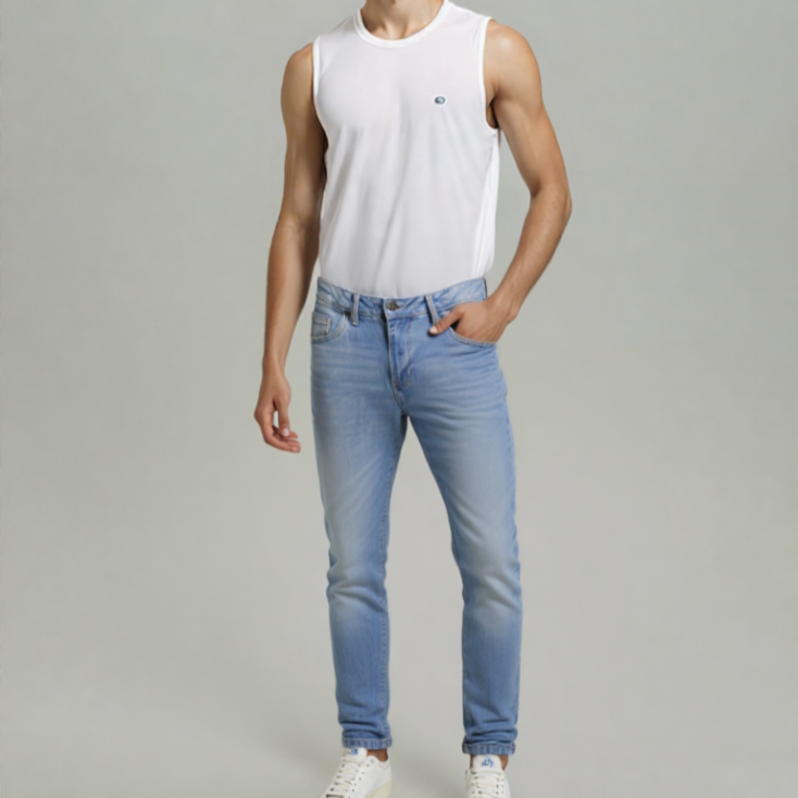 STRAIGHT FIT DENIM JEANS LIGHT BLUE