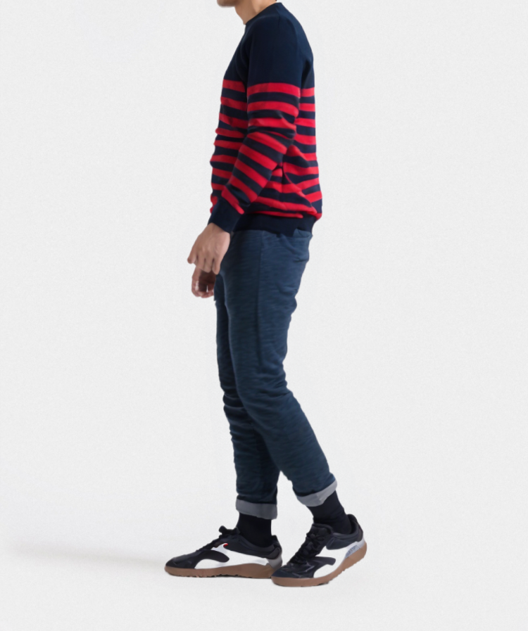 MEN's STRIP SWEATER NAVY RED
