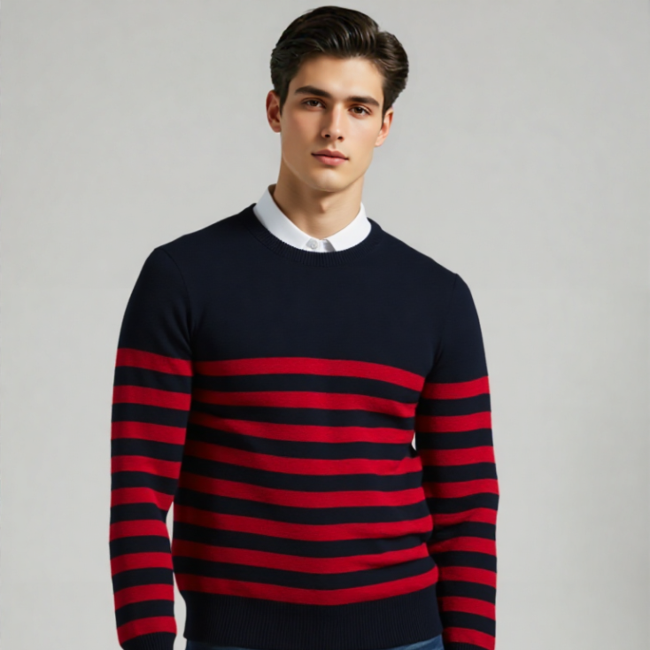 MEN's STRIP SWEATER NAVY RED