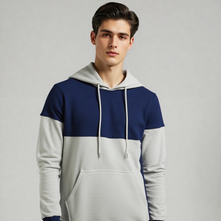 COLOUR BLOCK HOODIE RIB TIPPING NAVY / GRAY