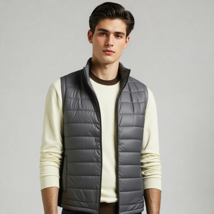 GRAY & BLACK SLEEVELESS PUFFER JACKET
