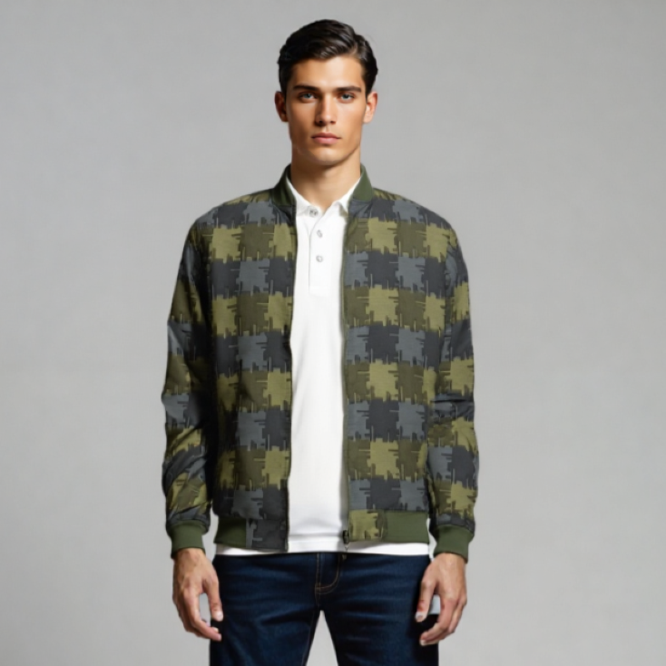 OLIVE TEXTURE BOMER JACKET