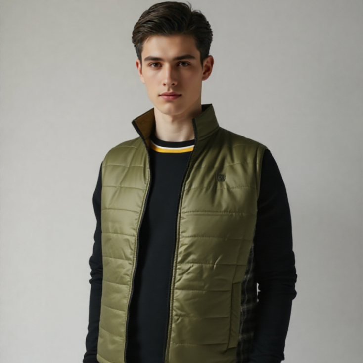 OLIVE SLEEVELESS QUILTED JACKET
