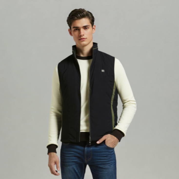 BLACK SLEEVELESS QUILTED JACKET