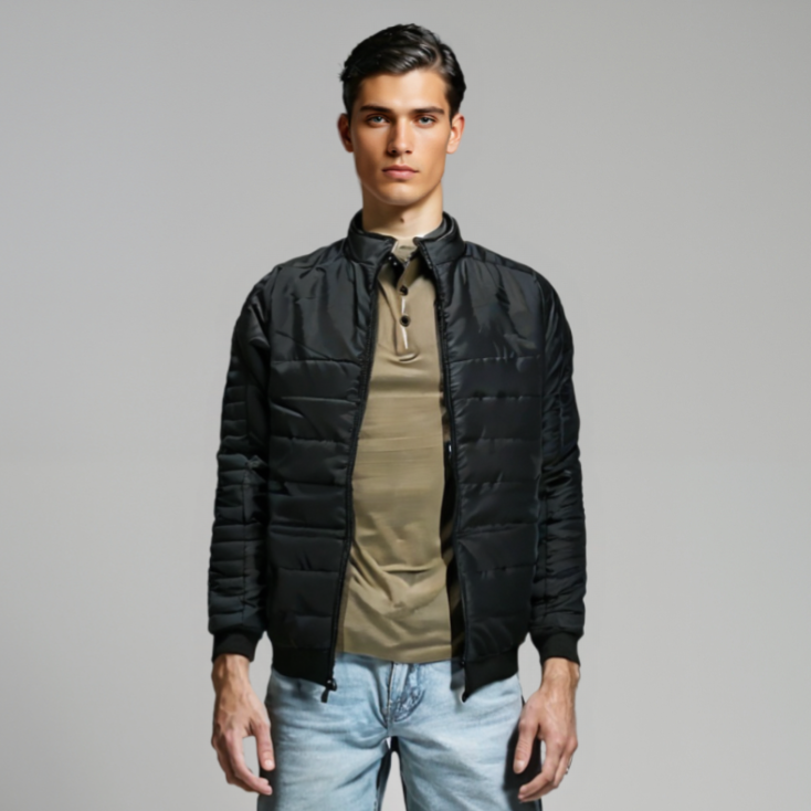 BLACK FULL SLEEVE PUFFER JACKET