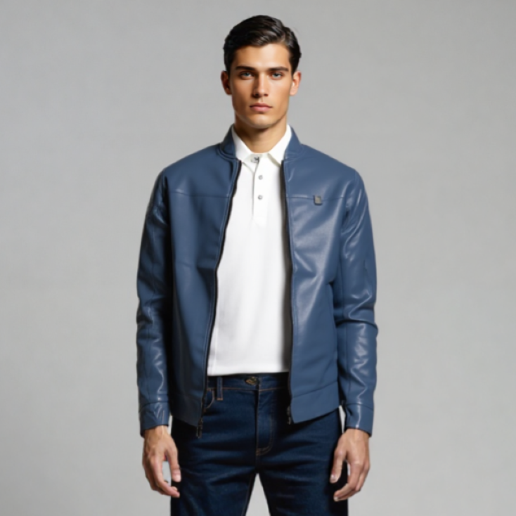 MEN's PU LEATHER JACKET BLUE