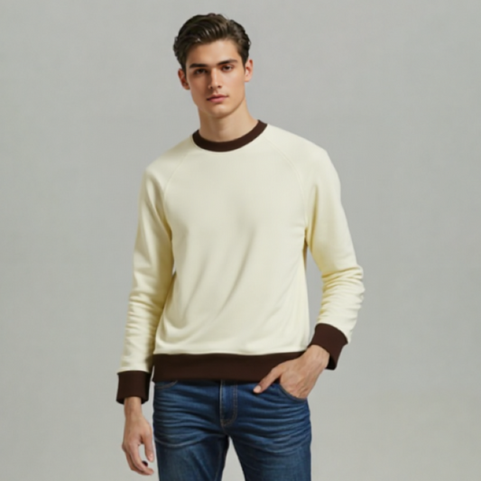 CREAM & BROWN SWEATSHIRT WITH TIPPING RIB
