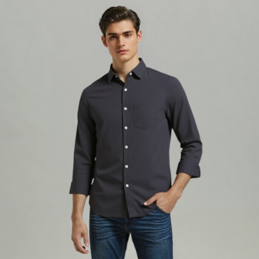 CASUAL SHIRT F/S NAVY PLAIN