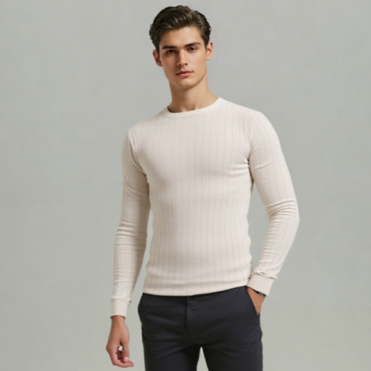 CREAM L/SLEEVE HAND KNITTED SWEATSHIRT