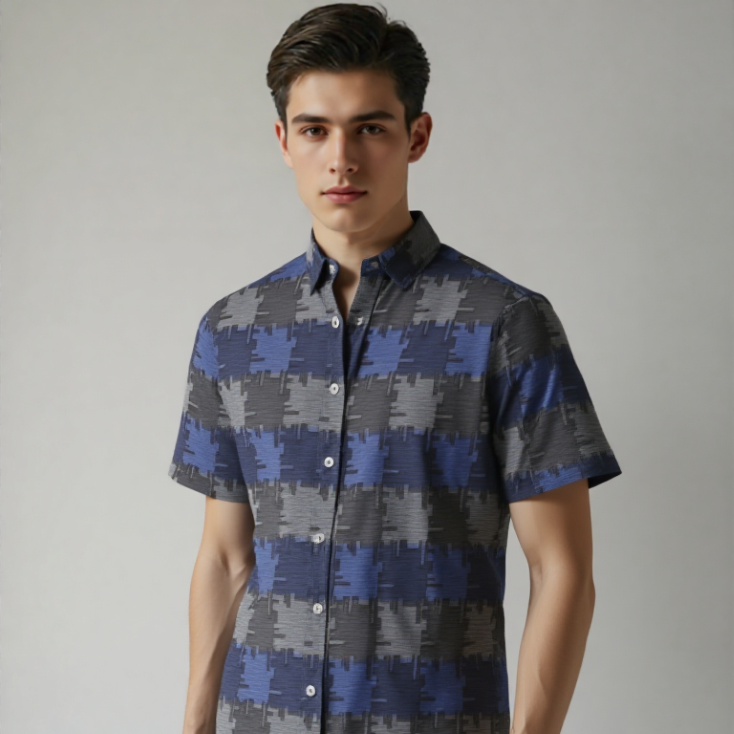 NAVY TEXTURE SELF DESIGN SHIRT H/S