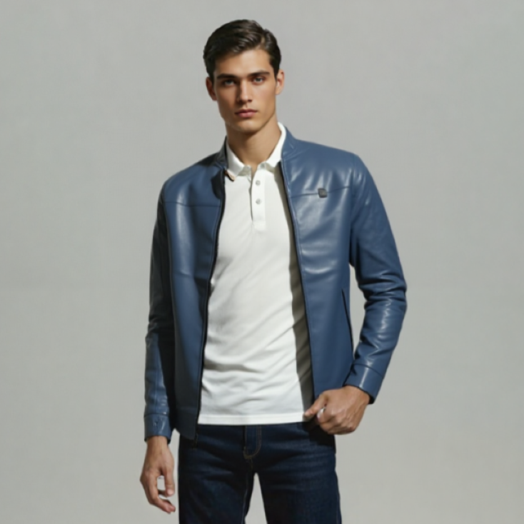 MEN's PU LEATHER JACKET BLUE