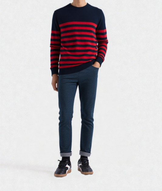 MEN's STRIP SWEATER NAVY RED