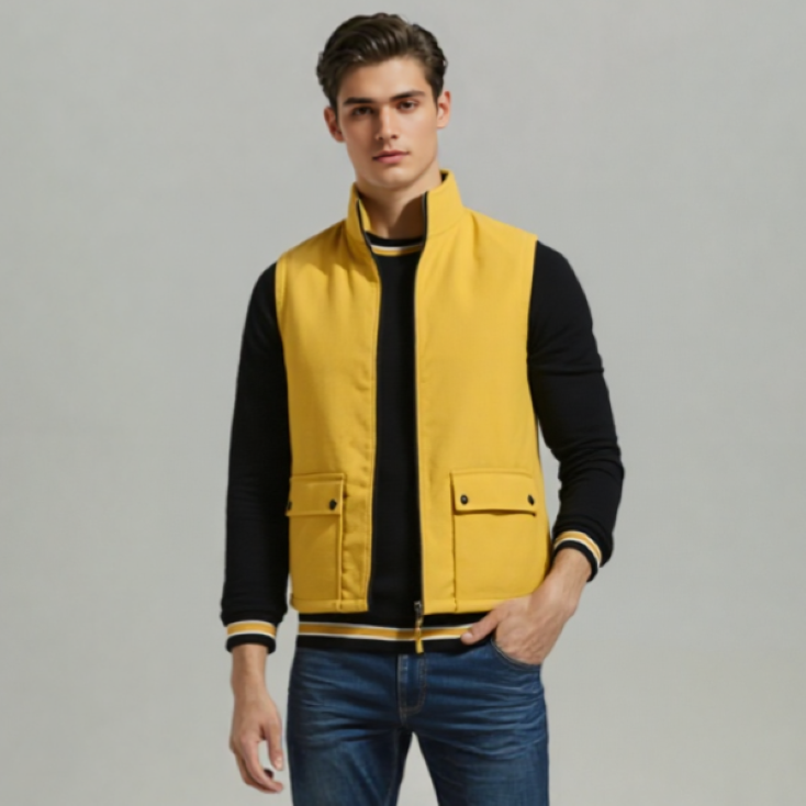 YELLOW SLEEVELESS PUFFER JACKET
