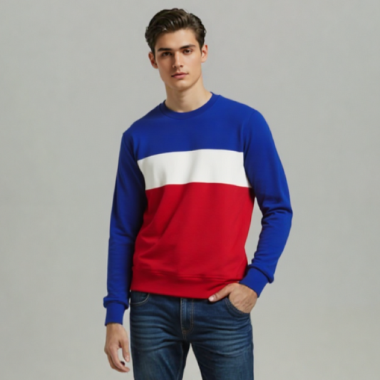 COLLAR BLOCK ROUND NECK SWEATSHIRT