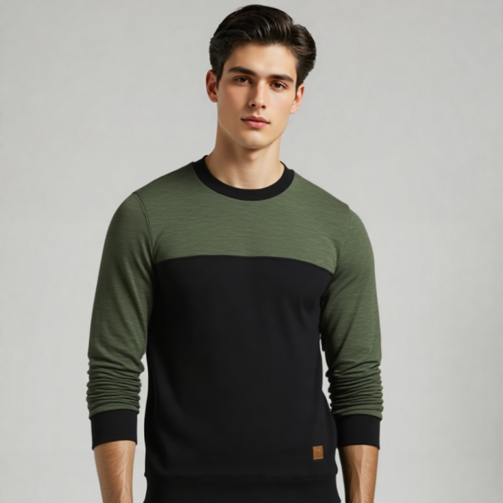 CHAIN YARN FLEECE SWEATSHIRT GRN/BLK