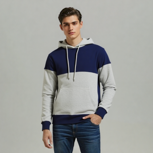 COLOUR BLOCK HOODIE RIB TIPPING NAVY / GRAY