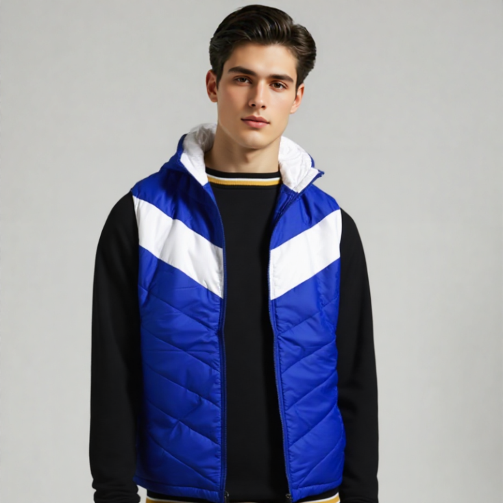 COLOUR BLOCK SLEEVELESS HOODED JACKET