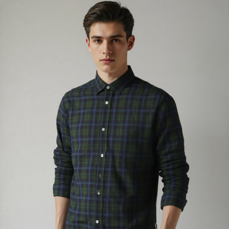 CASUAL SHIRT F/S GREEN CHECK