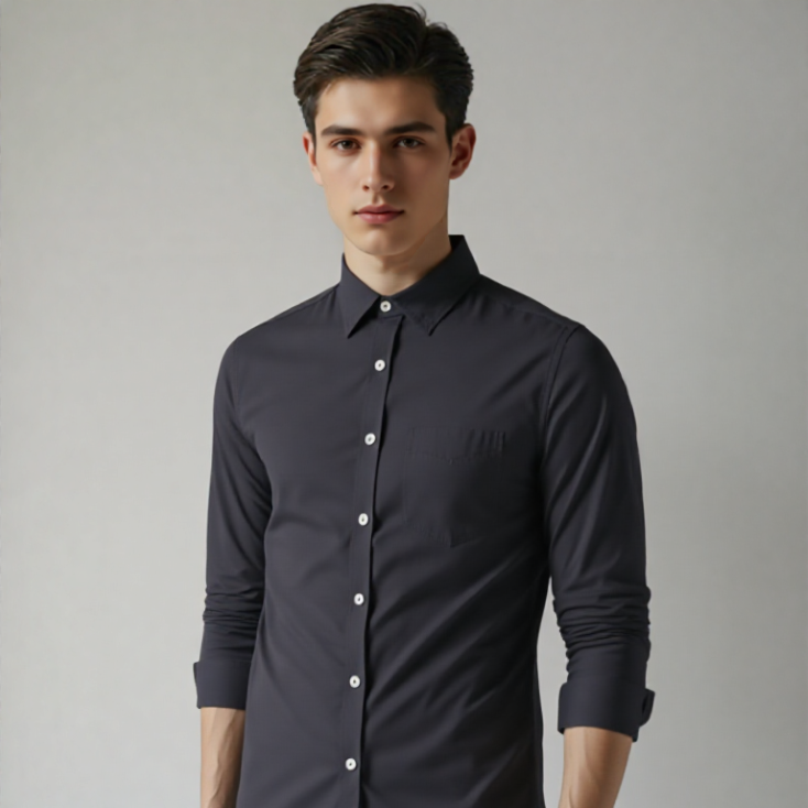 CASUAL SHIRT F/S NAVY PLAIN