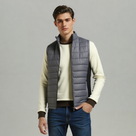 GRAY & BLACK SLEEVELESS PUFFER JACKET