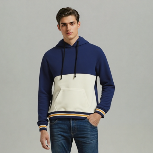 COLOUR BLOCK HOODIE RIB TIPPING WHITE/NAVY