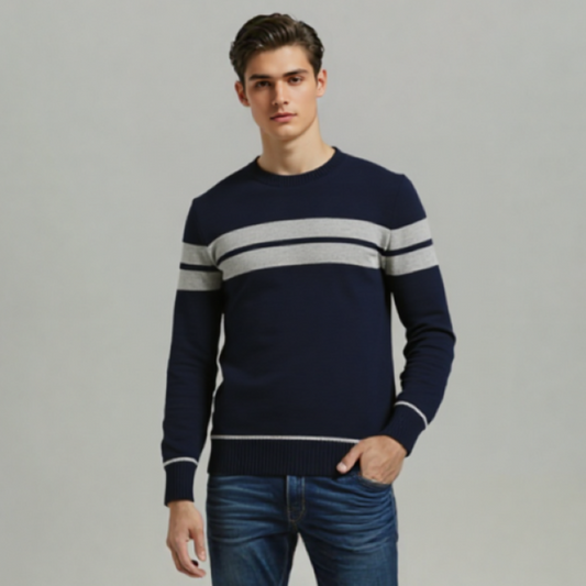 MEN's STRIP SWEATER NAVY WHITE