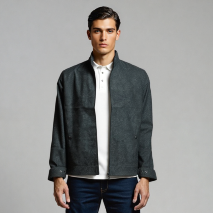 MOCK NECK SELF TECTURE JACKET