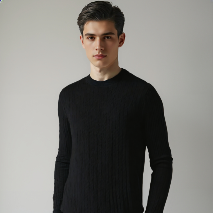 BLACK L/SLEEVE HAND KNITTED SWEATSHIRT