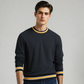 BLACK PLAIN SWEAT SHIRT WITH TIPPING RIB