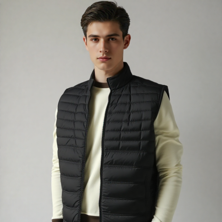 BLACK SLEEVELESS PUFFER JACKET