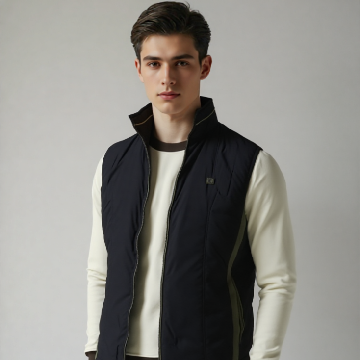 BLACK SLEEVELESS QUILTED JACKET