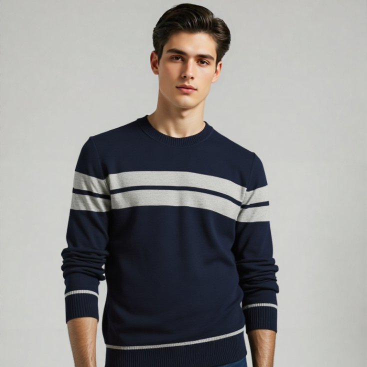 MEN's STRIP SWEATER NAVY WHITE