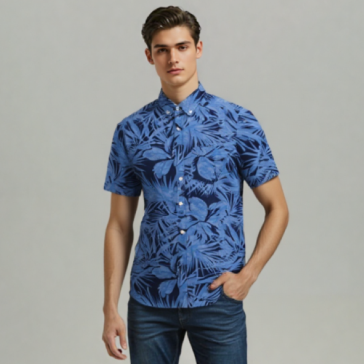 BLUE LEAF PRINTED SHIRT H/S