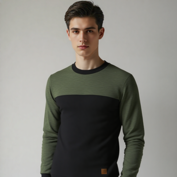 CHAIN YARN FLEECE SWEATSHIRT GRN/BLK