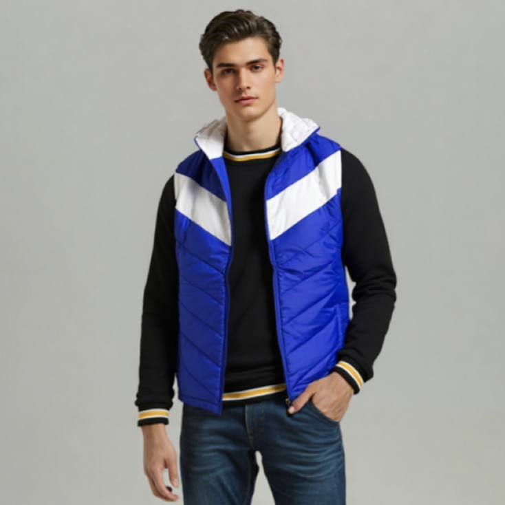 COLOUR BLOCK SLEEVELESS HOODED JACKET