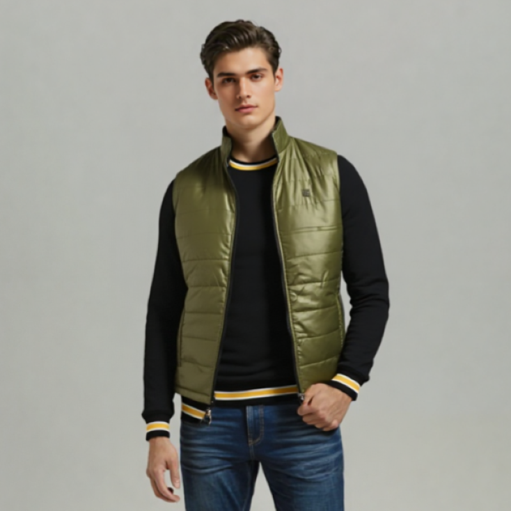 OLIVE SLEEVELESS QUILTED JACKET