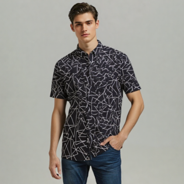 CASUAL SHIRT H/S BLACK PRINTED