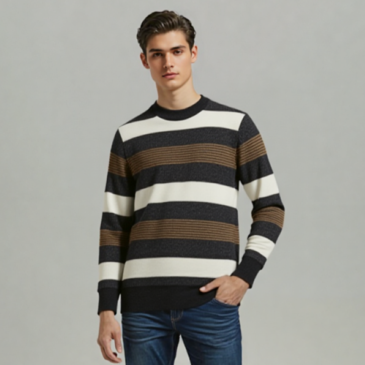 YARN DYED STRIP SWEAT SHIRT