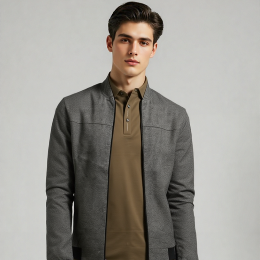 LIHT GRAY FULL SLEEVE TEXTURE JACKET