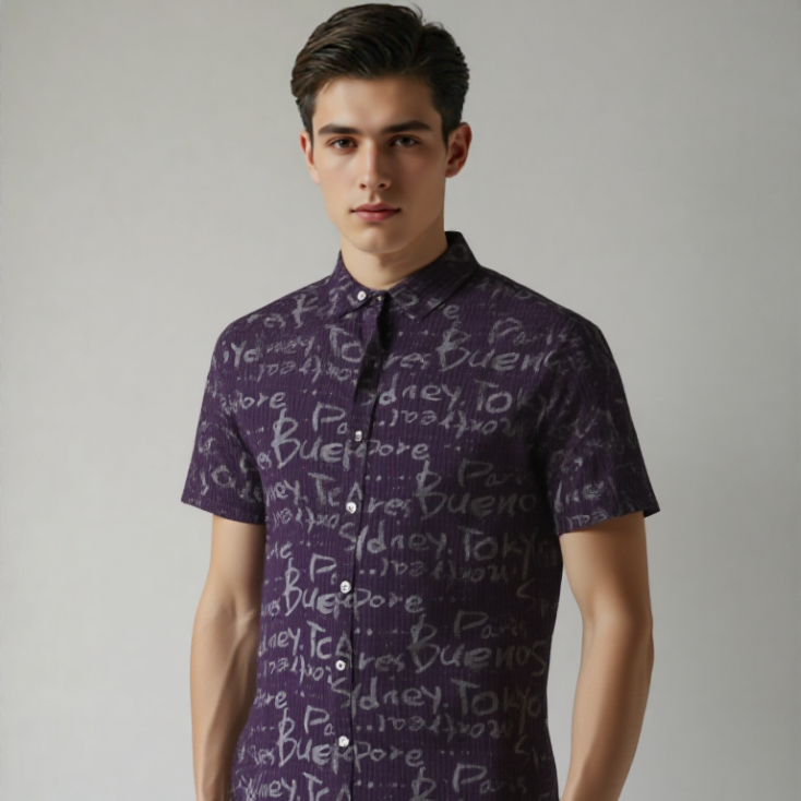 PURPLE ALPHABET PRINTED SHIRT H/S