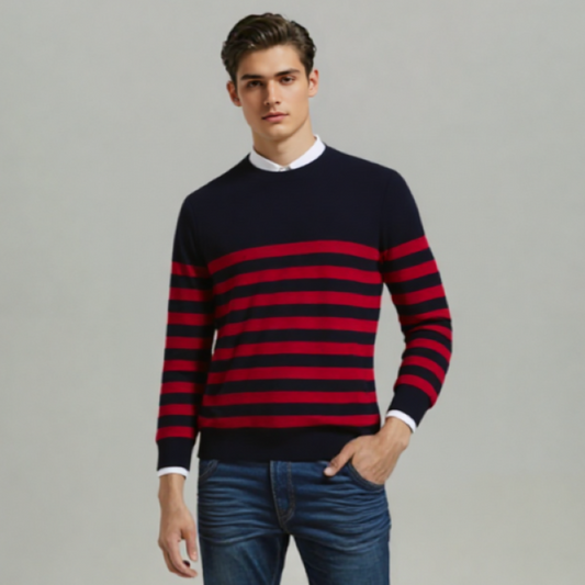 MEN's STRIP SWEATER NAVY RED