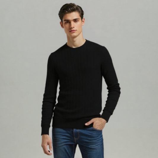 BLACK L/SLEEVE HAND KNITTED SWEATSHIRT