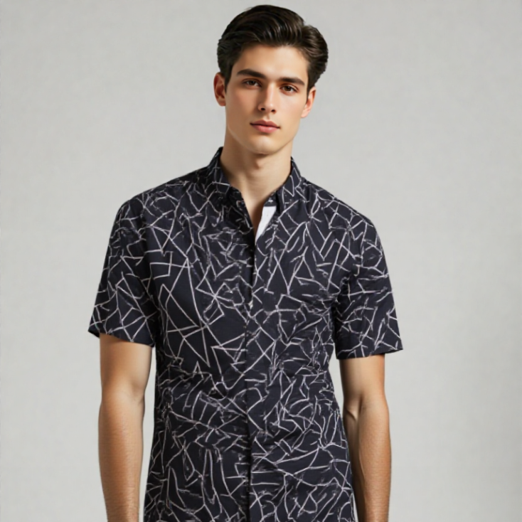 CASUAL SHIRT H/S BLACK PRINTED