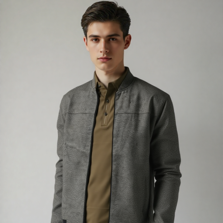 LIHT GRAY FULL SLEEVE TEXTURE JACKET