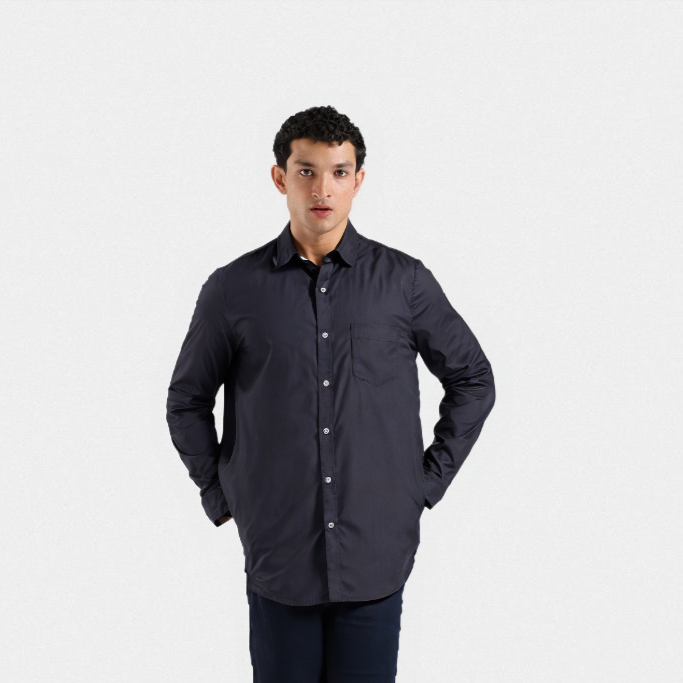 CASUAL SHIRT F/S NAVY PLAIN