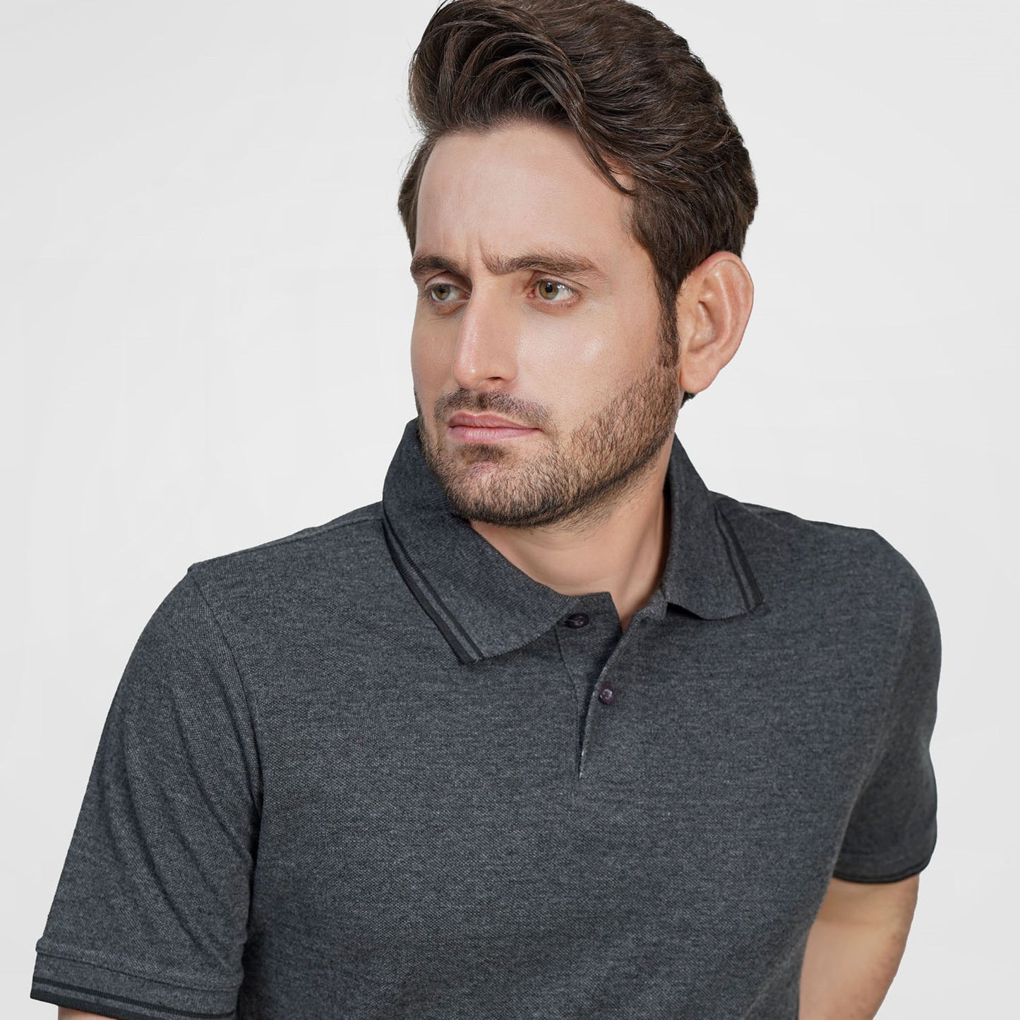 CHARCOAL POLO WITH COLLAR TIPPING